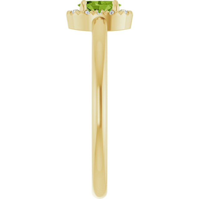 14K Gold Emerald Natural Peridot Halo-Style Ring - Yellow Gold - view 4