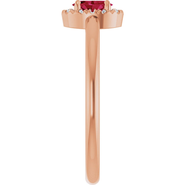 14K Gold Emerald Natural Ruby Halo-Style Ring - Rose Gold - view 4