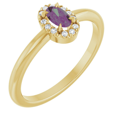 14K Gold Emerald Lab-Grown Alexandrite Halo-Style Ring - Yellow Gold