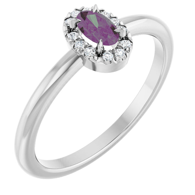 14K Gold Emerald Lab-Grown Alexandrite Halo-Style Ring - White Gold