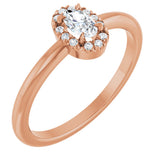 14K Gold Emerald Natural White Sapphire Halo-Style Ring - Rose Gold
