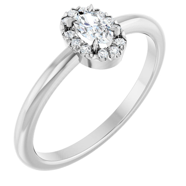 Platinum Emerald Natural White Sapphire Halo-Style Ring