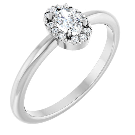 14K Gold Emerald Natural White Sapphire Halo-Style Ring - White Gold
