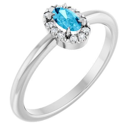 14K Gold Emerald Natural Aquamarine Halo-Style Ring - White Gold
