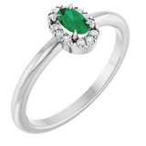 14K Gold Emerald Natural Emerald Halo-Style Ring - White Gold