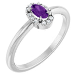 14K Gold Emerald Natural Amethyst Halo-Style Ring - White Gold