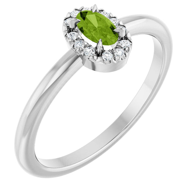 Platinum Emerald Natural Peridot Halo-Style Ring