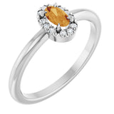 14K Gold Emerald Natural Citrine Halo-Style Ring - White Gold