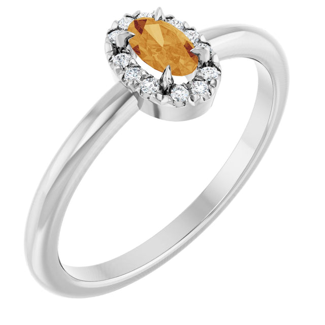 14K Gold Emerald Natural Citrine Halo-Style Ring - White Gold