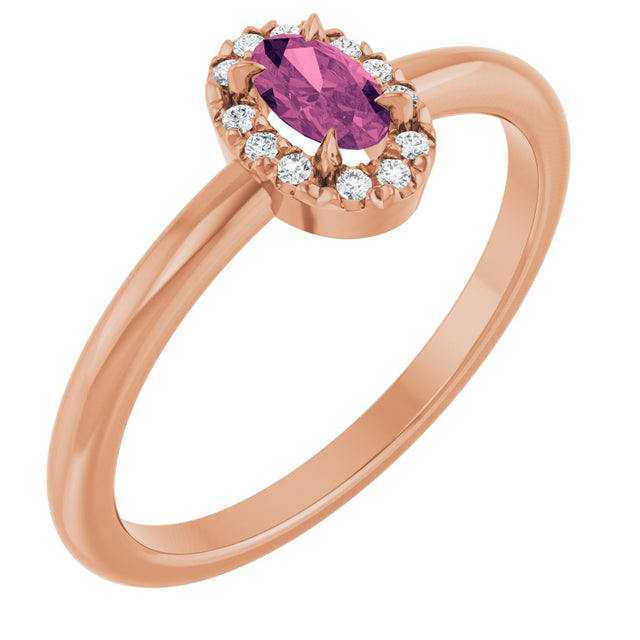 14K Gold Emerald Natural Pink Tourmaline Halo-Style Ring - Rose Gold