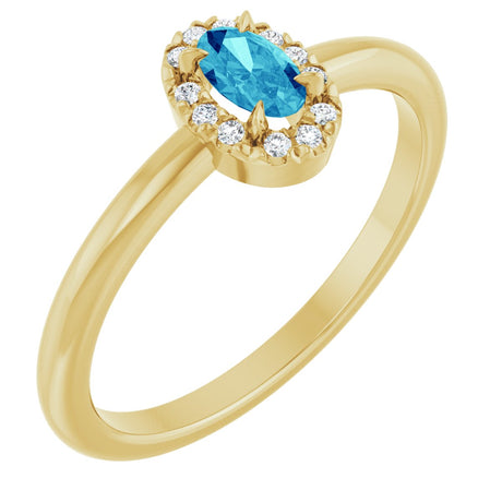 14K Gold Emerald Natural Blue Zircon Halo-Style Ring - Yellow Gold
