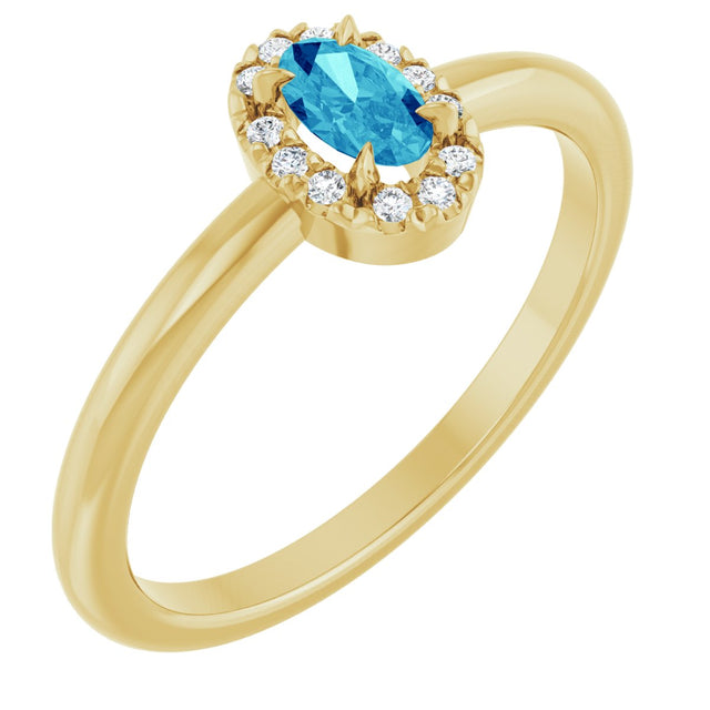 14K Gold Emerald Natural Blue Zircon Halo-Style Ring - Yellow Gold