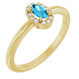 14K Gold Emerald Natural Aquamarine Halo-Style Ring - Yellow Gold
