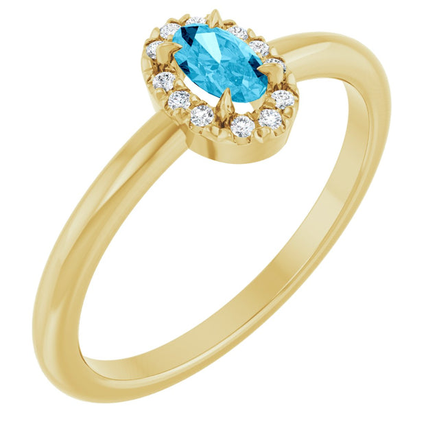14K Gold Emerald Natural Aquamarine Halo-Style Ring - Yellow Gold