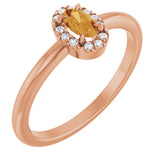 14K Gold Emerald Natural Citrine Halo-Style Ring - Rose Gold