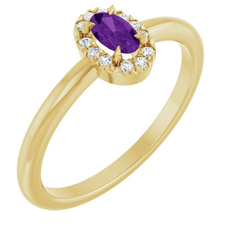 14K Gold Emerald Natural Amethyst Halo-Style Ring - Yellow Gold