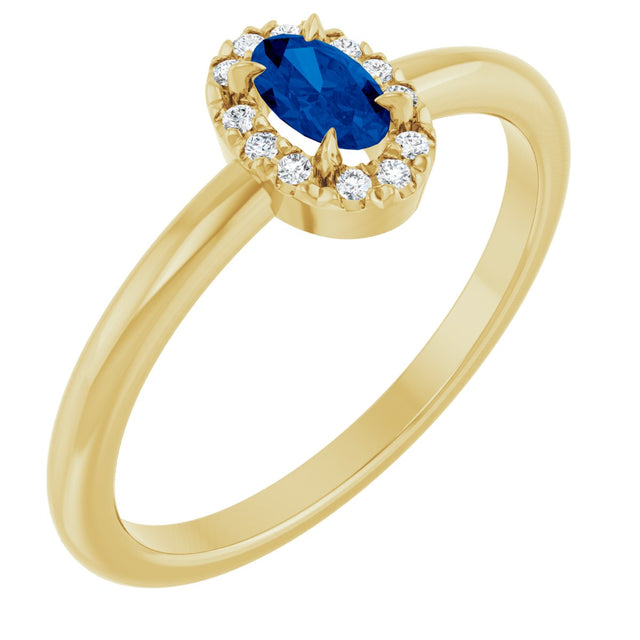 14K Gold Emerald Natural Blue Sapphire Halo-Style Ring - Yellow Gold