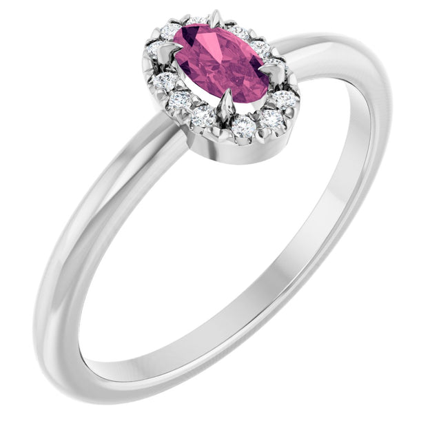 14K Gold Emerald Natural Pink Tourmaline Halo-Style Ring - White Gold