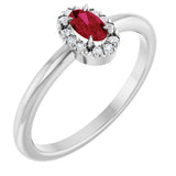 14K Gold Emerald Lab-Grown Ruby Halo-Style Ring - White Gold