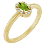 14K Gold Emerald Natural Peridot Halo-Style Ring - Yellow Gold