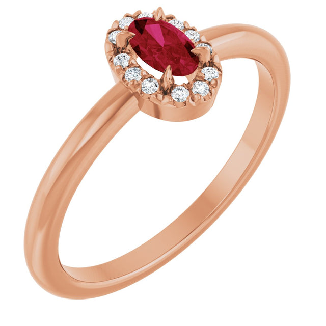 14K Gold Emerald Natural Ruby Halo-Style Ring - Rose Gold