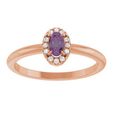 14K Gold Emerald Lab-Grown Alexandrite Halo-Style Ring - Rose Gold - view 3