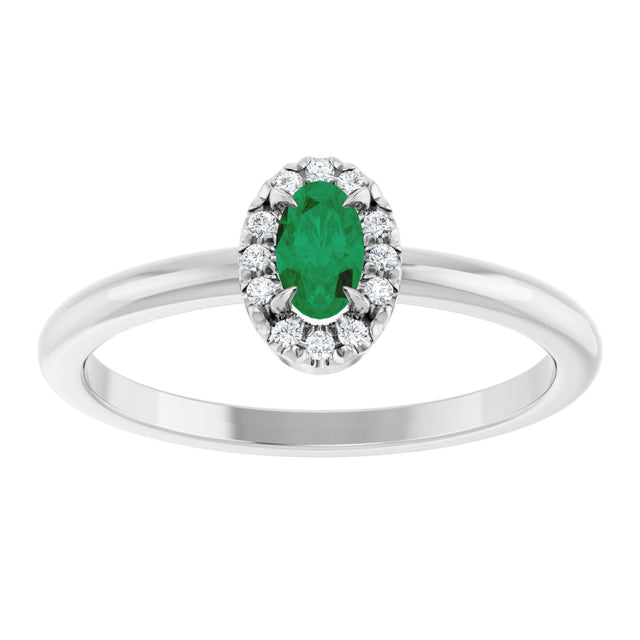 14K Gold Emerald Natural Emerald Halo-Style Ring - White Gold - view 3