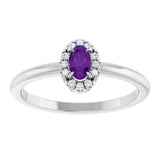 14K Gold Emerald Natural Amethyst Halo-Style Ring - White Gold - view 3