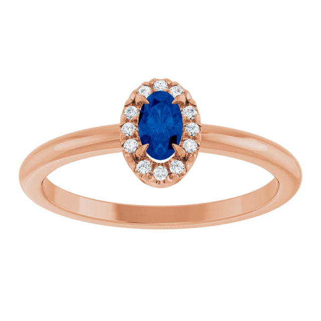 14K Gold Emerald Natural Blue Sapphire Halo-Style Ring - Rose Gold - view 3