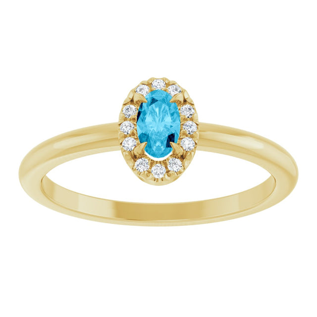 14K Gold Emerald Natural Aquamarine Halo-Style Ring - Yellow Gold - view 3