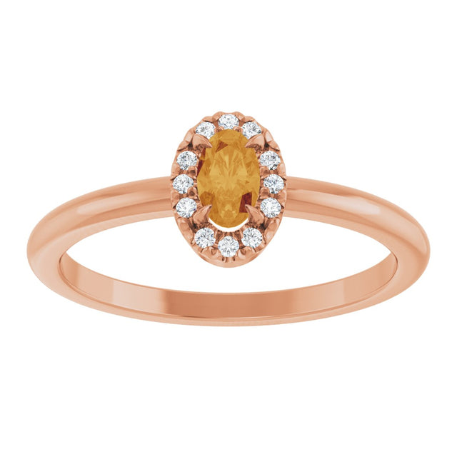 14K Gold Emerald Natural Citrine Halo-Style Ring - Rose Gold - view 3