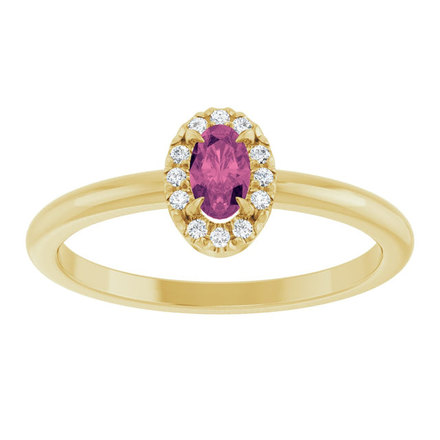 14K Gold Emerald Natural Pink Tourmaline Halo-Style Ring - Yellow Gold - view 3