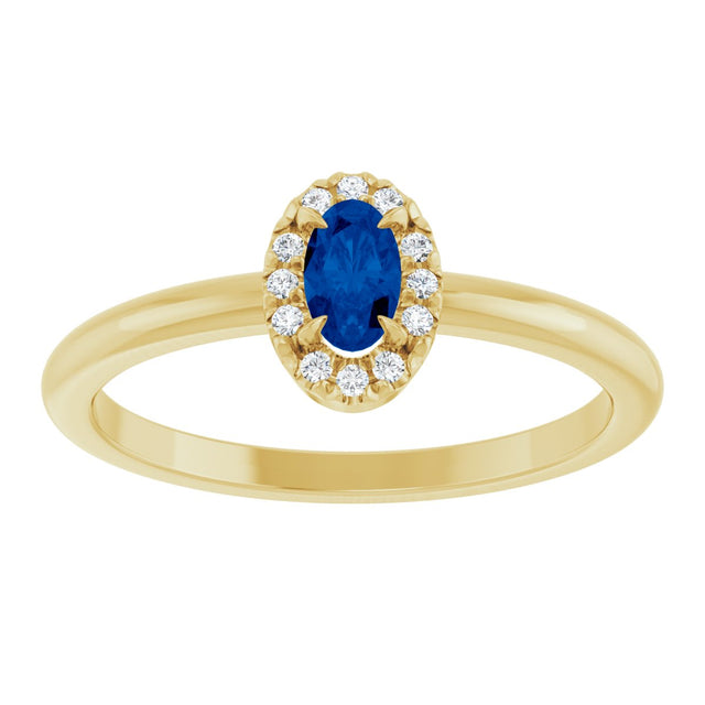 14K Gold Emerald Natural Blue Sapphire Halo-Style Ring - Yellow Gold - view 3
