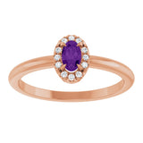 14K Gold Emerald Natural Amethyst Halo-Style Ring - Rose Gold - view 3