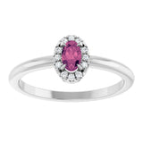 Platinum Emerald Natural Pink Tourmaline Halo-Style Ring - view 3
