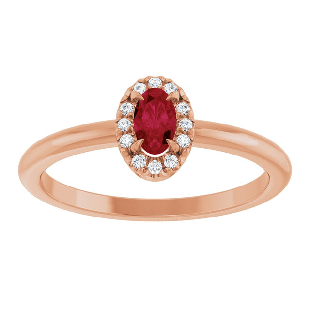 14K Gold Emerald Natural Ruby Halo-Style Ring - Rose Gold - view 3