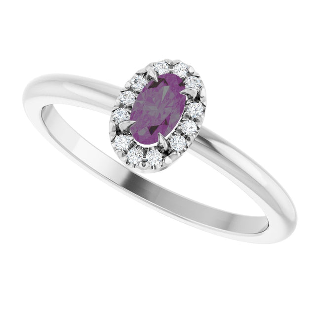 14K Gold Emerald Lab-Grown Alexandrite Halo-Style Ring - White Gold - view 5