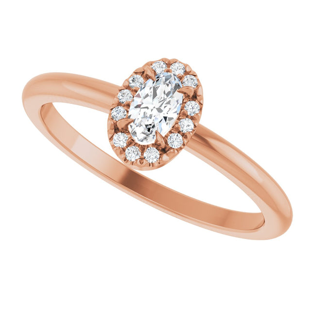 14K Gold Emerald Natural White Sapphire Halo-Style Ring - Rose Gold - view 5