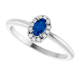 14K Gold Emerald Natural Blue Sapphire Halo-Style Ring - White Gold - view 5