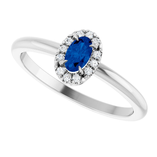 Platinum Emerald Lab-Grown Blue Sapphire Halo-Style Ring - view 5