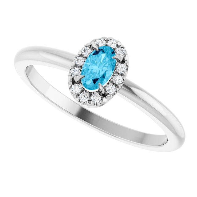 14K Gold Emerald Natural Aquamarine Halo-Style Ring - White Gold - view 5