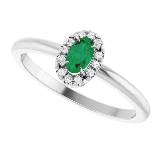 Platinum Emerald Natural Emerald Halo-Style Ring - view 5