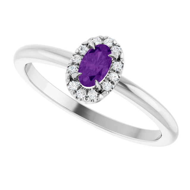 14K Gold Emerald Natural Amethyst Halo-Style Ring - White Gold - view 5