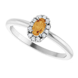 14K Gold Emerald Natural Citrine Halo-Style Ring - White Gold - view 5