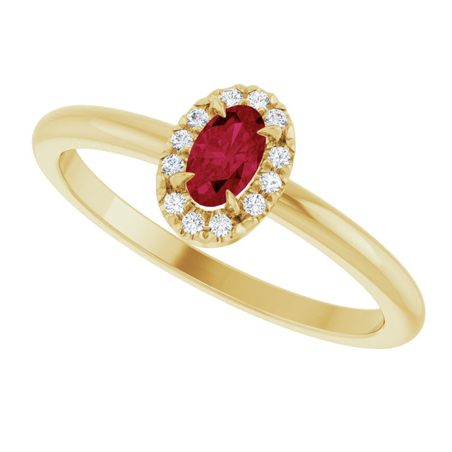 14K Gold Emerald Lab-Grown Ruby Halo-Style Ring - Yellow Gold - view 5