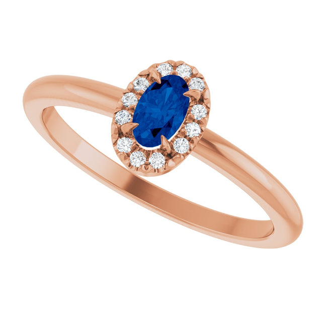 14K Gold Emerald Natural Blue Sapphire Halo-Style Ring - Rose Gold - view 5