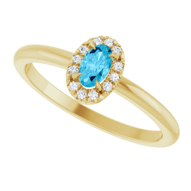 14K Gold Emerald Natural Aquamarine Halo-Style Ring - Yellow Gold - view 5
