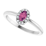 14K Gold Emerald Natural Pink Tourmaline Halo-Style Ring - White Gold - view 5