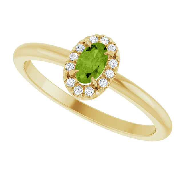 14K Gold Emerald Natural Peridot Halo-Style Ring - Yellow Gold - view 5