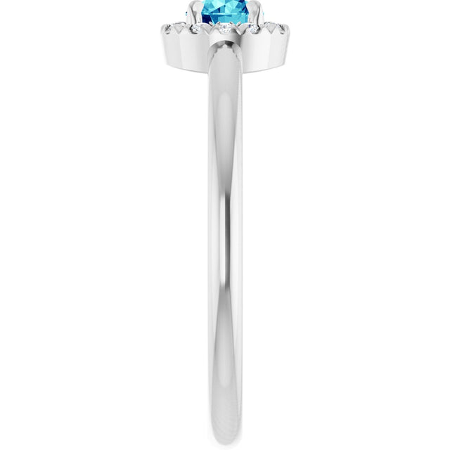 Platinum Emerald Natural Blue Zircon Halo-Style Ring - view 4